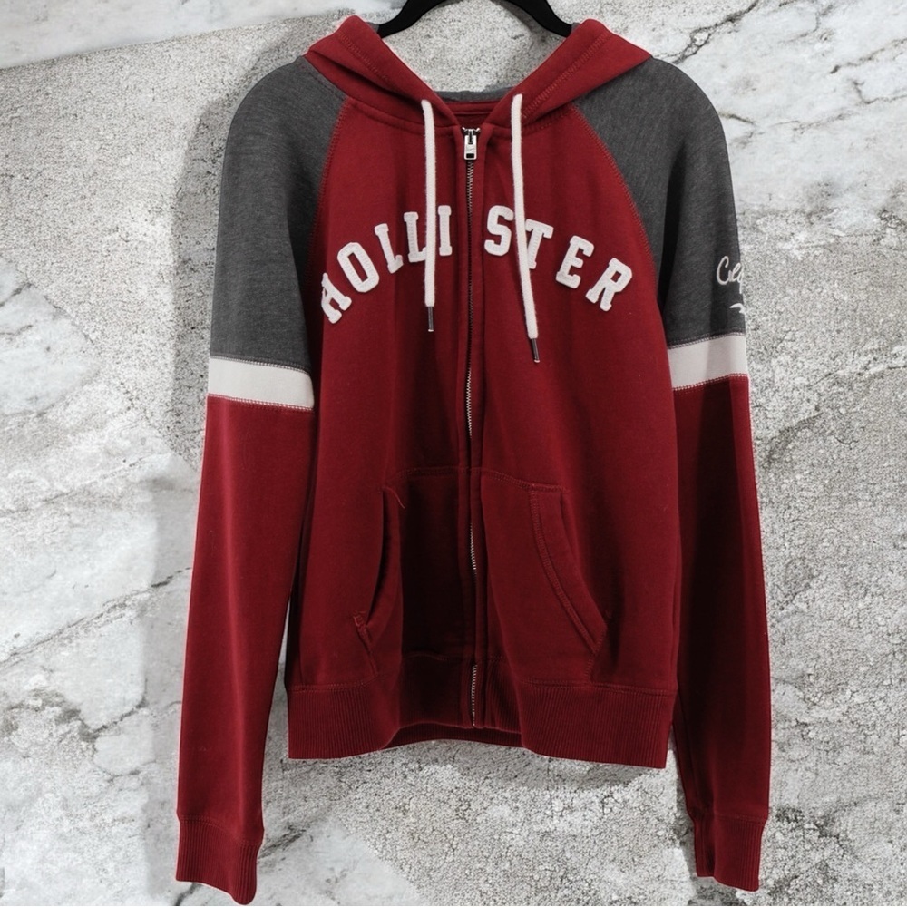 Hollister Y2K Spellout Zipper Hooded Jacket Academia College Size M